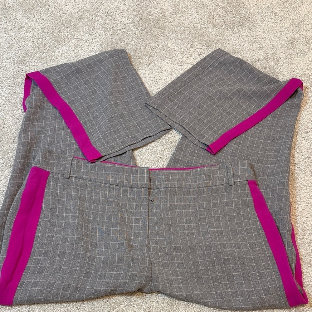 Jason Wu Silk Pants Gray Plaid Pink Side Stripe Sz 8 - Picture 4 of 5